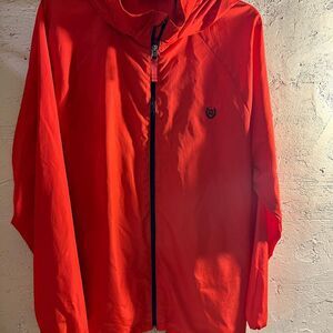 Chaps Red Raincoat with Hood and Full-Length Zipper